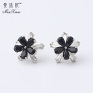 恒久葉韓國氣質(zhì)時(shí)尚耳扣甜美百搭珍珠耳釘飾防過(guò)敏925銀水晶長(cháng)款耳環(huán)圈 黑鋯石銀耳釘_A2018