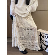 FILLE勾花半身裙波西米亞風(fēng)重工度假鏤空森女顯瘦a字垂感長(cháng)裙 半身裙，米白色 均碼 均碼