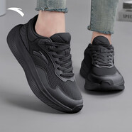 安踏運動(dòng)鞋女鞋冬季保暖軟底回彈休閑鞋子女減震輕便舒適跳繩跑步鞋 【革網(wǎng)拼接】基礎黑-3 質(zhì)感小黑鞋 38