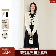 歐莎（OSA）新中式國風(fēng)連衣裙套裝針織開(kāi)衫兩件套女士冬季2025年新款 黑白 S