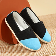 布語(yǔ)堂印非遺本草手工縫制養生布鞋男女同款拼色透氣一腳蹬中老年防滑單鞋 天藍色拼黑色 v松緊 40