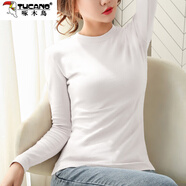 啄木鳥(niǎo)棉T長(cháng)袖打底衫女春秋2025新款加厚內搭磨毛百搭修身秋冬體恤上衣 白色 S 建議80-90斤
