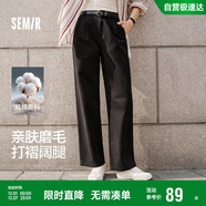 森馬（Semir）休閑褲女純棉打褶闊腿褲腰帶秋復古磨毛長(cháng)褲顯腿長(cháng)101524127005A