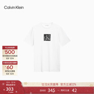 Calvin KleinJeans夏季男士通勤休閑ck線(xiàn)型鏤空印花純棉圓領(lǐng)內搭短袖T恤上衣 YAA-月光白 S