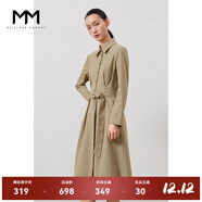 麥檬商場(chǎng)同款MM麥檬冬裝收腰細條紋長(cháng)袖連衣裙女5BA195741 淺棕 S