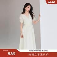 伊芙麗（eifini）伊芙麗吊帶露肩泡泡袖鏤空設計感白色仙女連衣裙女2025春季新款 米白現貨 M 105-115斤