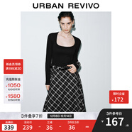 UR2025秋季新款女裝潮流格紋拼接腰帶連衣裙UWJ750095+ 正黑 XS