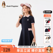 暇步士（Hush Puppies）童裝兒童女童夏季新款輕薄透氣休閑時(shí)尚Polo連衣裙 藏藍 130 cm