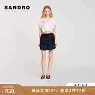 SANDRO2025春夏女裝法式時(shí)尚氣質(zhì)優(yōu)雅黑色系帶褶皺亞麻半身短裙 黑色 S