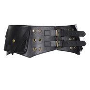 美式復古金屬釘珠重工可調節皮帶2025腰包廢土風(fēng)服飾搭配腰帶 黑色 13cm 均碼（寬度長(cháng)107.5cm