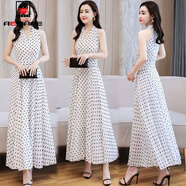 AEMAPE2026夏季白色v領(lǐng)雪紡波點(diǎn)連衣裙修身長(cháng)裙沙灘裙無(wú)袖時(shí)尚百搭 MX-10-3354_白色 L