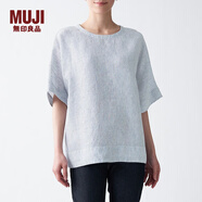 MUJI MUJI 女式 亞麻水洗 短袖罩衫 409435 BCA02C1S 藏青色條紋 XS-S