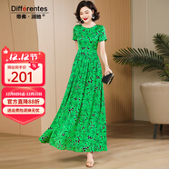 帝弗·潤馳2025新款綠色碎花連衣裙長(cháng)款女夏裝高端雪紡收腰及踝長(cháng)裙 綠色 XL