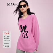 MO&Co.【綿羊毛×牦牛絨】春秋立體皮質(zhì)愛(ài)心章仔寬松落肩毛衣摩安珂 玫紅色-第2批 M 165