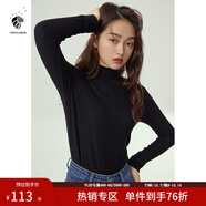 范思藍恩范思藍恩204303半高領(lǐng)打底衫女秋冬百搭修身針織上衣緊身內搭毛衣 黑色  L