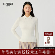 深呼吸DEEP BREATH女裝坑條打底純羊毛針織衫女A301124 奶油白 M (3)