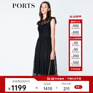 PORTS寶姿商場(chǎng)同款連衣裙 新品女裝優(yōu)雅蕾絲拼接修身連衣裙 黑色 XS (2)