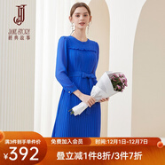 經(jīng)典故事（JANE STORY）設計感高級感克萊因藍連衣裙女2025春秋新款法式雪紡裙長(cháng)袖百褶裙 M03 藍色 2XL