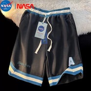NASA MARVEL 官方聯(lián)名美式復(fù)古籃球短褲男潮ins原宿風(fēng)寬松薄款闊腿運(yùn)動(dòng)五分褲 黑色 XL