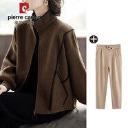 皮爾卡丹春裝時(shí)尚50多歲外套中老年人女?huà)寢尨呵镅笈蓨A克衫2025新款上衣服 咖色加卡其褲 L (建議100-115斤)