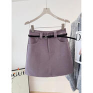 氣質(zhì)百搭毛呢西裝短裙女2025秋冬韓國chic高腰包臀A字百搭半身裙 紫 S