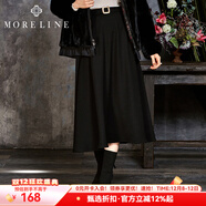 MORELINE【商場(chǎng)同款】沐蘭春秋季女裝淑女簡(jiǎn)約純色A字中長(cháng)裙 黑色 L 40