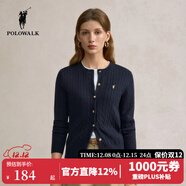 POLOWALK麻花針織開(kāi)衫女春秋季新款保羅女裝氣質(zhì)休閑絞花毛衣外套長(cháng)袖線(xiàn)衣 藏青【新款】 L (165)