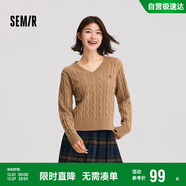 森馬（Semir）森柔毛衫|毛衣女刺繡V領(lǐng)顯瘦寬松2024絞花上衣復古風(fēng)109724107014
