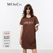 MO&Co.連衣裙夏美式復古印花寬松棉質(zhì)T恤裙氣質(zhì)休閑時(shí)裝摩安珂 深咖啡色 XS 155