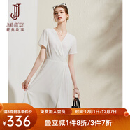 經(jīng)典故事（JANE STORY）2025新款氣質(zhì)雪紡法式連衣裙女夏季V領(lǐng)百褶裙高端修身掐腰長(cháng)裙 白色 L