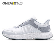 玩覓OneMix逍遙游跑步鞋運動(dòng)鞋男慢跑鞋透氣輕便減震爆米花底女 白灰(皮面升級款) 44