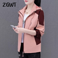 ZGWT輕奢高端品牌沖鋒衣外套女士三合一秋冬加絨保暖連帽寬松休閑夾克 1818粉酒紅（春秋單外套） 3XL 【建議130-140斤】