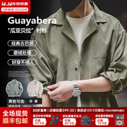 馬登工裝法式復古長(cháng)袖古巴領(lǐng)襯衫那不勒斯美式桃皮絨薄襯衣男秋季外套 卡其色 【襯衫+長(cháng)t組合】 M