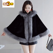 Sorrynam2025新款毛絨絨外套女水羊羔絨短款修身顯瘦皮草披肩斗篷新款春秋 灰色 均碼 90-160體重可穿