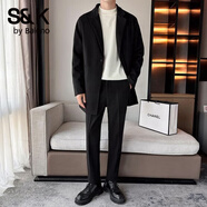 班尼路（Baleno）S&K系列毛呢大衣男款秋冬季商務(wù)休閑時(shí)尚西裝套裝純色中長(cháng)款外套 黑色【外套+褲子】 XL
