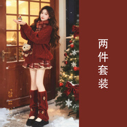 ROAR UTHAUG圣誕紅色針織衫連衣裙子套裝女2025秋冬新款巨好看格子短裙穿搭 紅色毛衣+紅格連衣裙【套裝】 M 45_55kg_