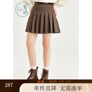 紫涵高腰A字百褶短裙女冬季文藝森系風(fēng)百搭純色半身JK裙 咖色 L