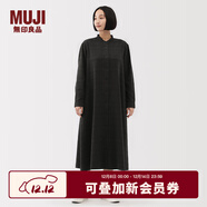 無(wú)印良品（MUJI）女式 法蘭絨 立領(lǐng)長(cháng)袖連衣裙女裝裙子純棉連身裙25年冬季 炭灰色格紋 XL (165/92A)