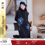 兩三事梵高針織背心裙2024秋冬新款黑色毛衣內搭連衣裙 鳶尾遐想 黑色-y S