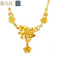 恒久葉沙金項煉女 銅鍍金假黃金玫瑰花水波紋花朵連身煉鎖骨煉久不掉色 款式2