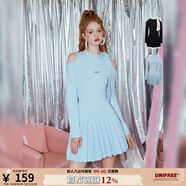 UNIFREE露肩針織連衣裙半高領(lǐng)設計感純欲辣妹性感收腰修身包臀裙 藍色 M