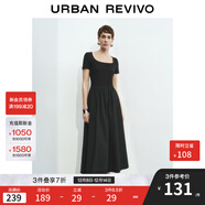 UR2025秋季新款女裝休閑簡(jiǎn)約拼接修身短袖連衣裙UWM750025 黑色 (偏長(cháng)) S