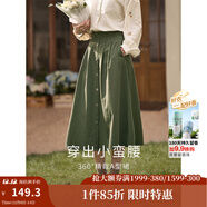 茵曼（INMAN）半身裙女士2025年春秋女裝新款復古顯瘦通勤中長(cháng)款純棉長(cháng)裙子 茶綠色 -18518192 XL