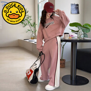 G.duck女童套裝秋裝2025秋季新款中大童韓版字母蝙蝠衫印花闊腿褲兩件套 樹(shù)莓粉 170 cm