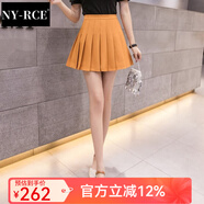 NY-RCE超a半身裙秋冬新款毛呢JK高腰短裙小個(gè)子顯瘦百褶裙黑色裙 橙色【夏款】 XS