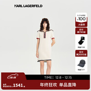 Karl Lagerfeld氣質(zhì)撞色條紋海軍領(lǐng)短袖連衣裙2025秋季新品女裝老佛爺 米白色 M （38）