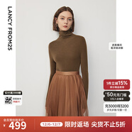 朗姿【朗姿羊毛Basic衣櫥】純羊毛法式毛針織衫冬季新款修身長(cháng)袖毛衣 深咖色2 M