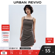 UR2025秋季新款女裝時(shí)尚不對稱(chēng)褶皺收腰吊帶連衣裙UYY750098+ 中灰 S