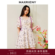 MAXRIENY【商場(chǎng)同款】歐式園藝風(fēng)茶歇裙紫玫瑰歐根紗連衣裙 紫花 L 03