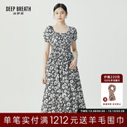 深呼吸DEEP BREATH女裝復古印花方領(lǐng)泡泡袖收腰純棉連衣裙A500249 黑白 M (3碼)
